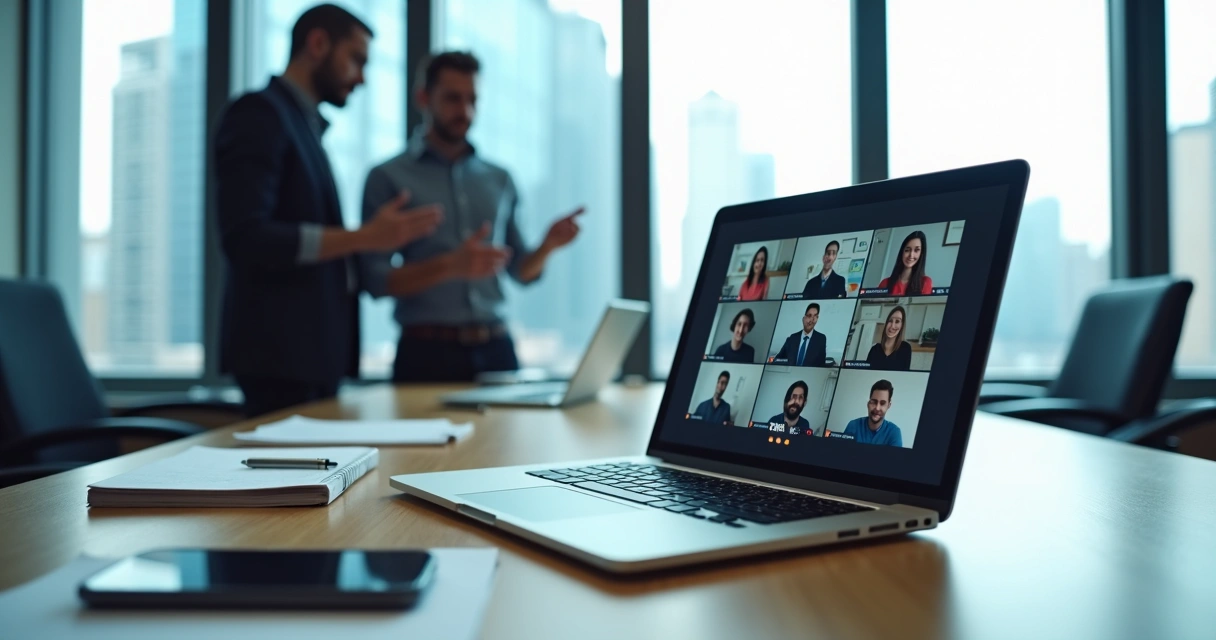 Equipe contábil em videoconferência com cliente empresarial na tela do laptop 