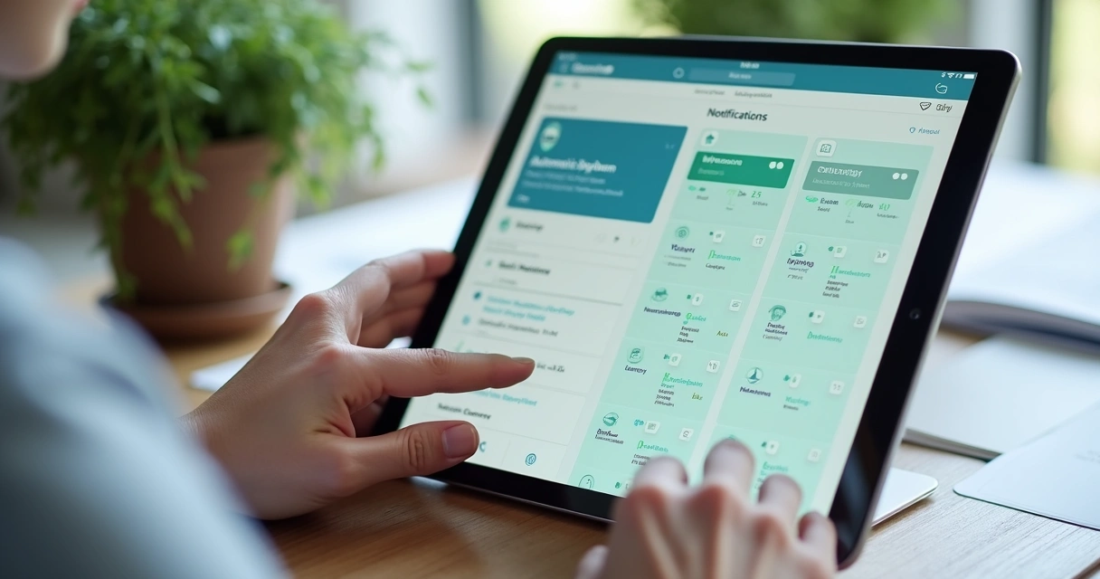 Interface digital exibindo notificações automáticas de manutenção e calendário de atividades para usuário de condomínio 