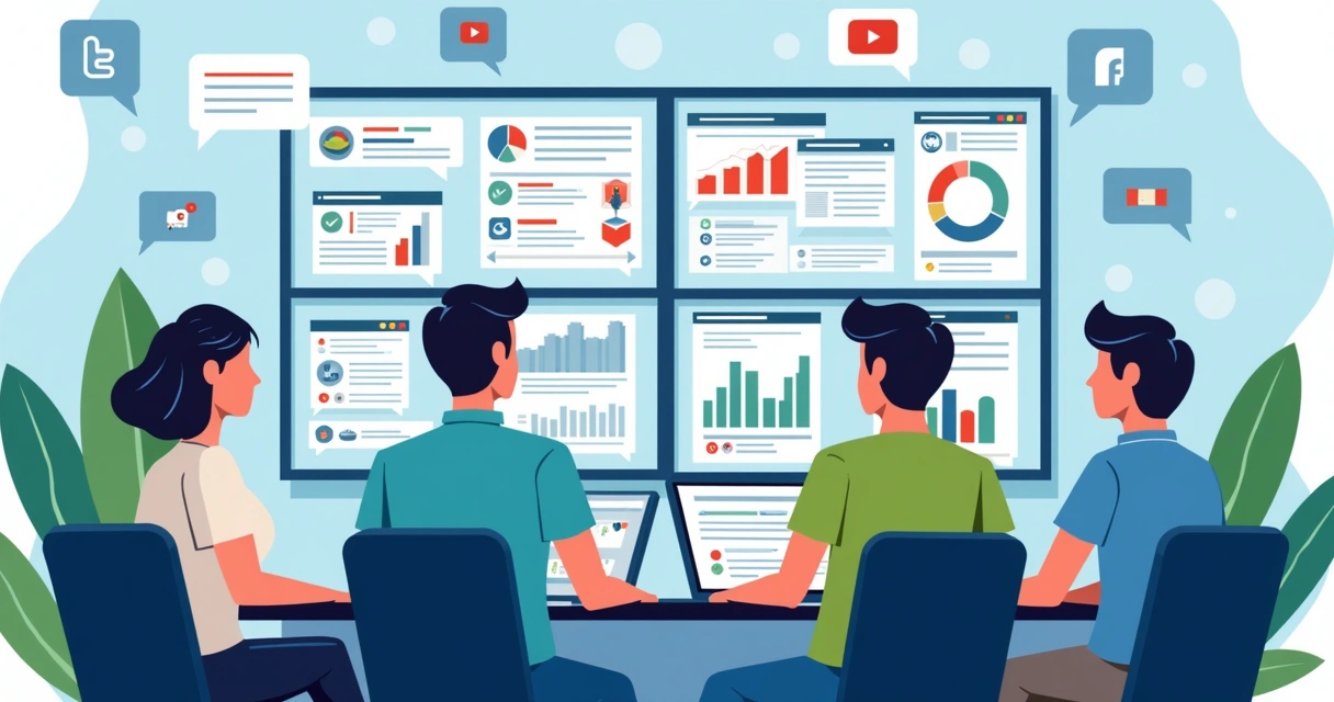 Equipe de comunicação monitora redes sociais de uma instituição pública