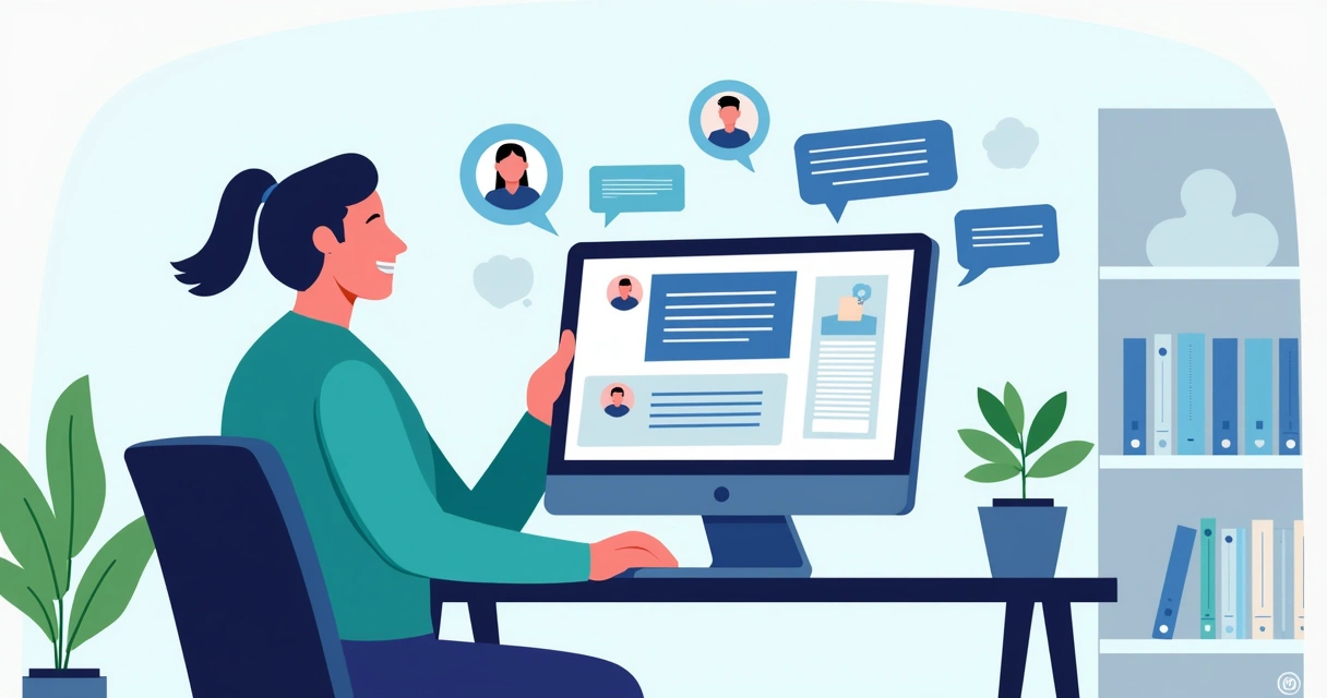 Gestor público respondendo mensagens em computador 
