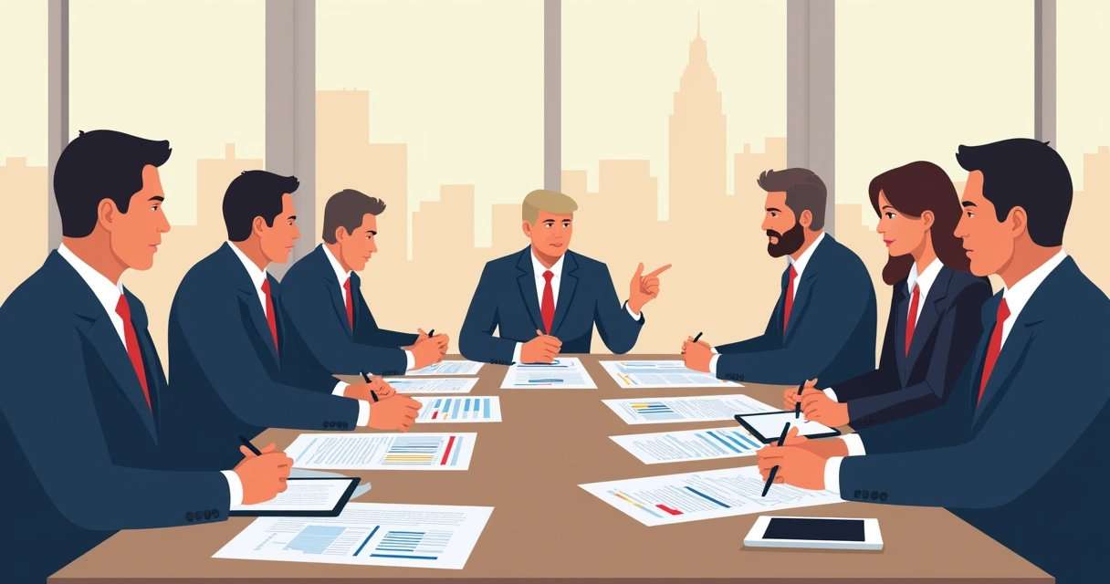 Conselheiros em uma sala planejando respostas de crise 