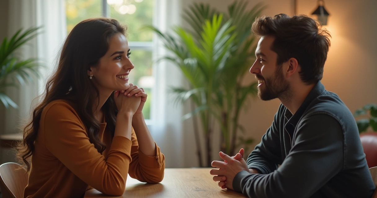 Pessoa ouvindo outra com expressão atenta, ambiente de conversa confortável