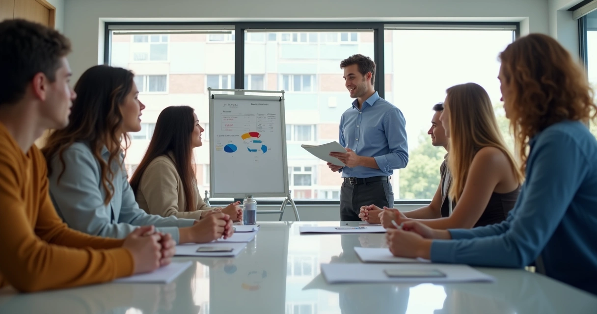 Jovens em reunião apresentando ideias em empresa 