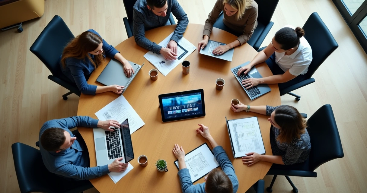 Reunião de equipe corporativa discutindo projeto 