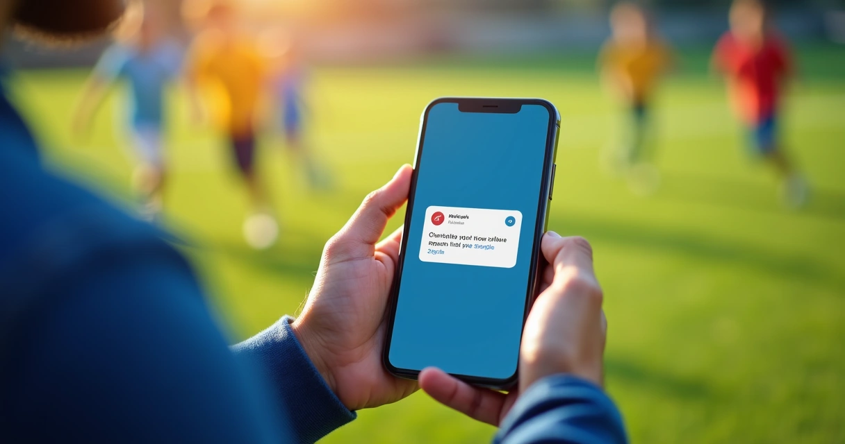 Notificação de mensagem em aplicativo de escola de futebol