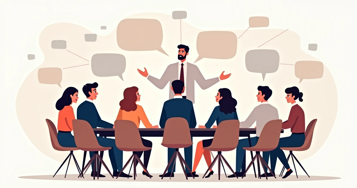 Líder conversando com equipe em roda de cadeiras 