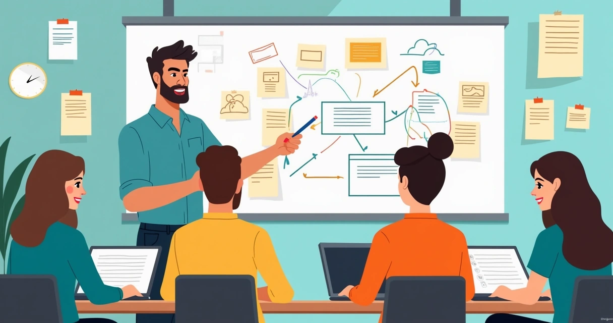 Gestor orientando equipe online por videochamada 
