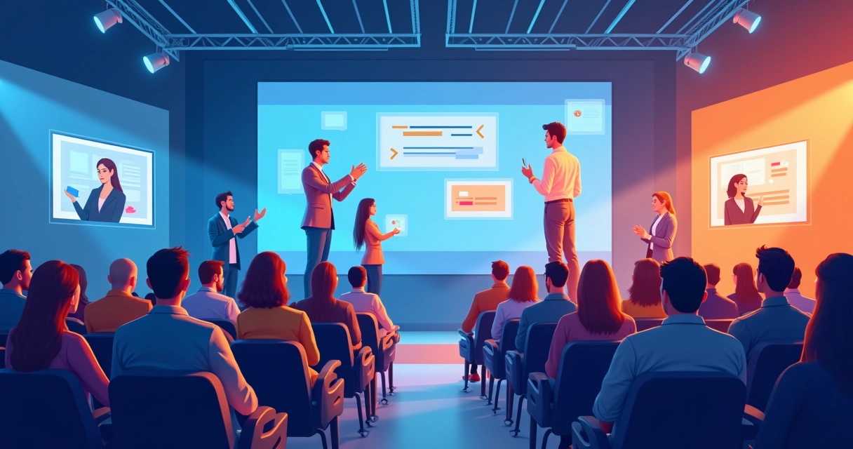 Painel com plateia presencial e público assistindo online por telão
