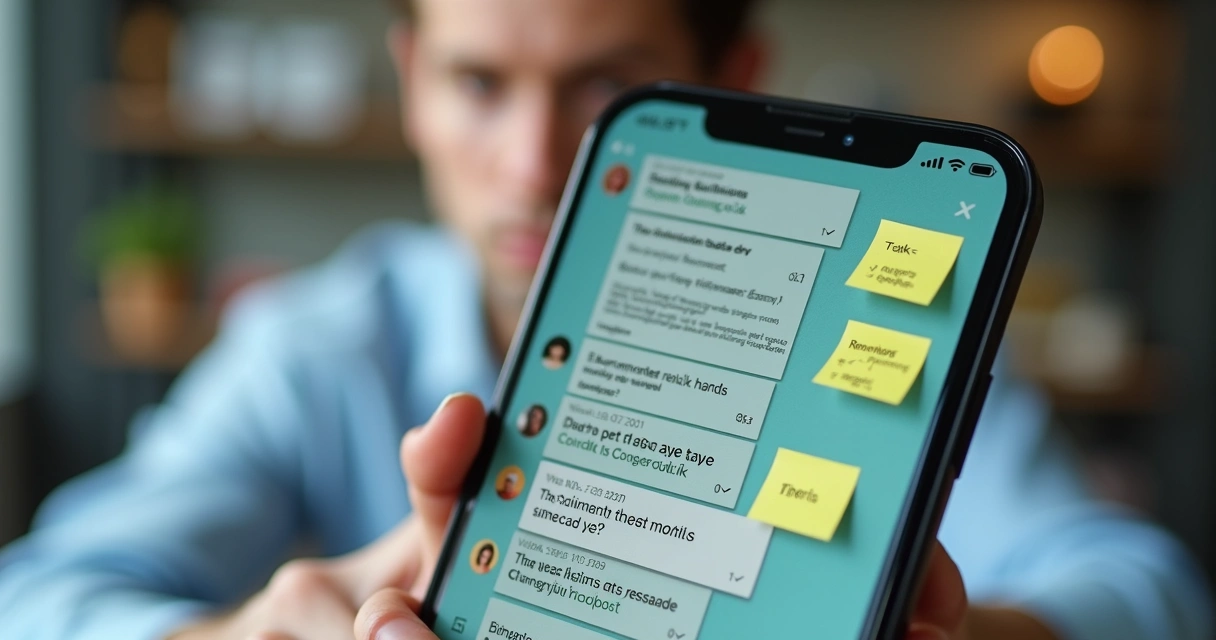 Aplicativo de mensagens com diversas conversas e notificações sobre demandas condominiais, tela poluída, sem organização visual