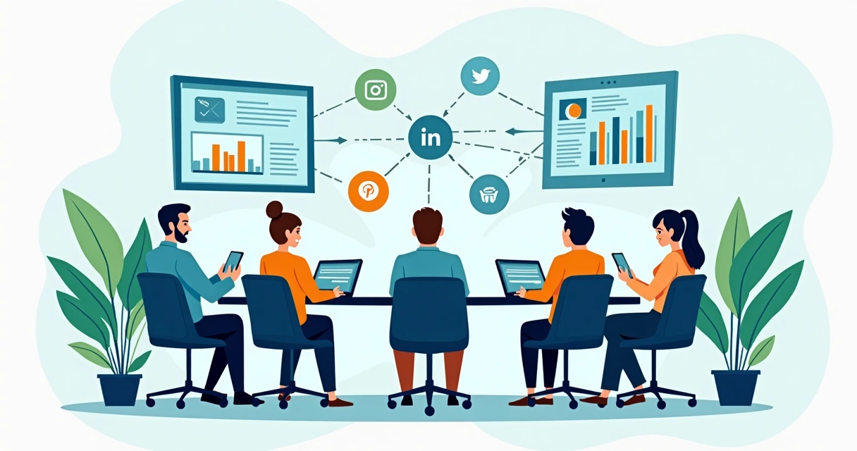 Equipe de comunicação da associação trabalhando em integração de canais 
