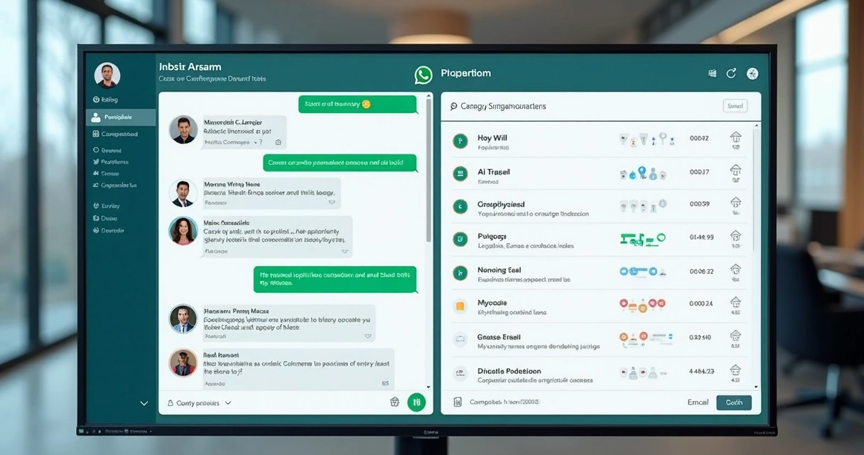 Tela de sistema com mensagens de WhatsApp e e-mails integrados com tarefas condominiais