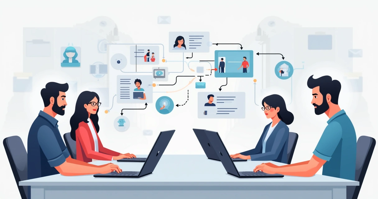 Equipe de comunicação conectada por fluxos digitais 