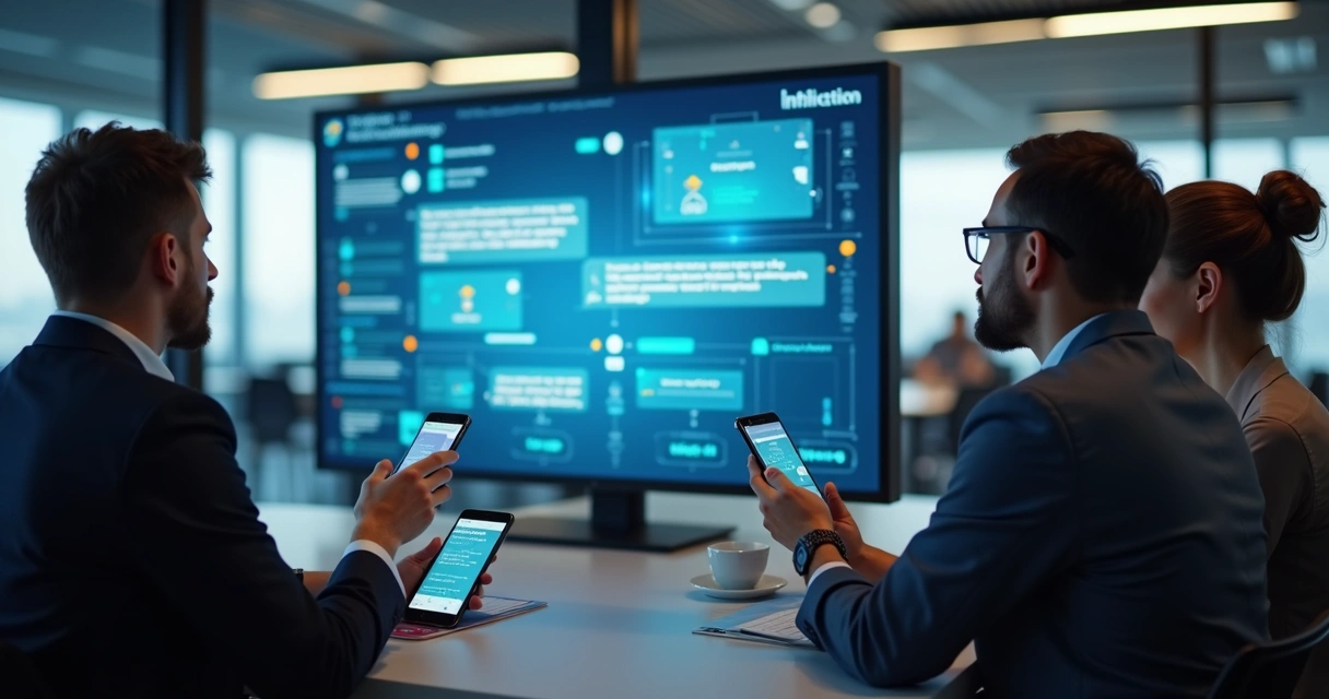 Equipe de RH usando plataforma digital para comunicação interna