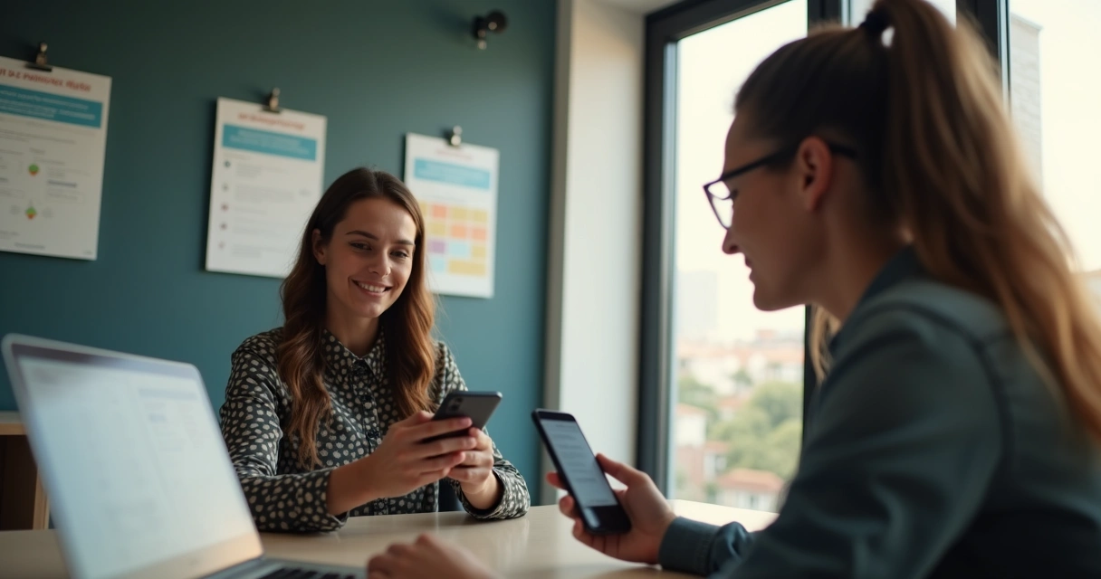 Colaboradora acessando comunicado de lançamento do LMS no celular 