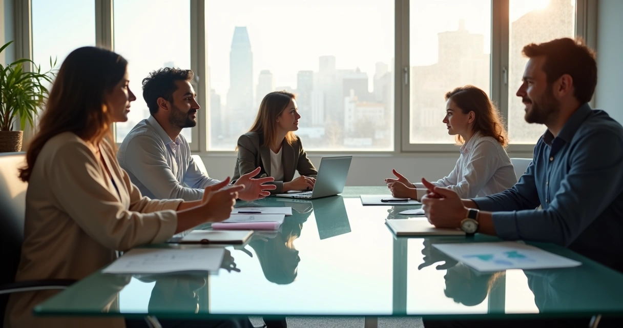 Grupo multicultural em reunião discutindo linguagem corporal diferente 
