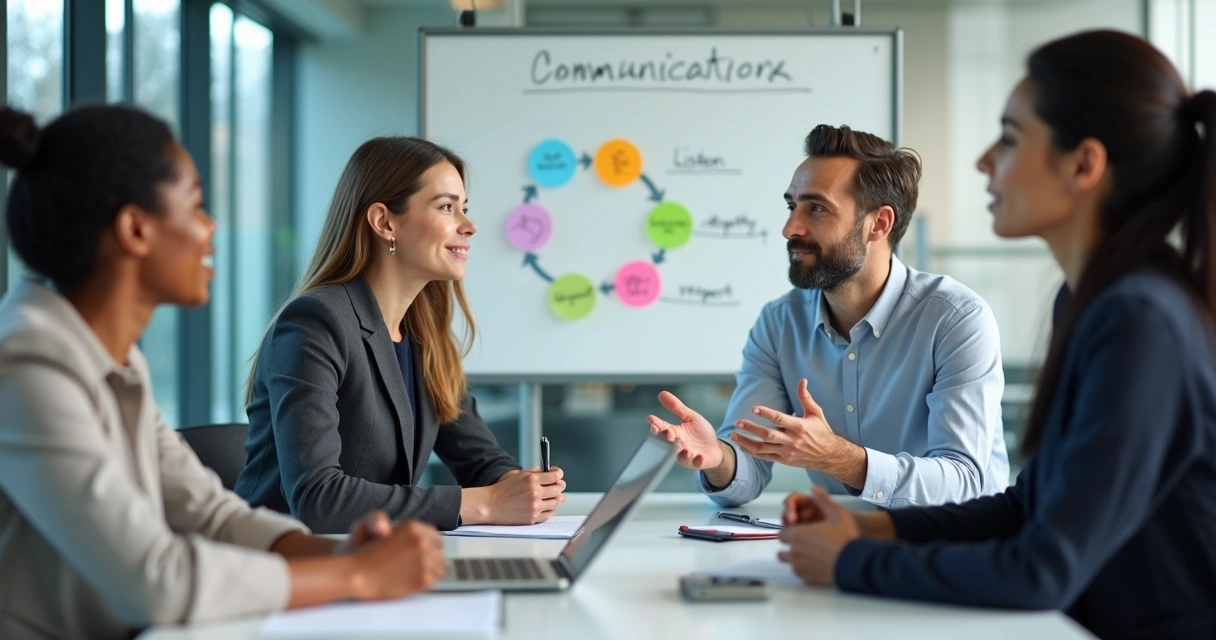 Equipe em reunião praticando comunicação não violenta no ambiente corporativo 