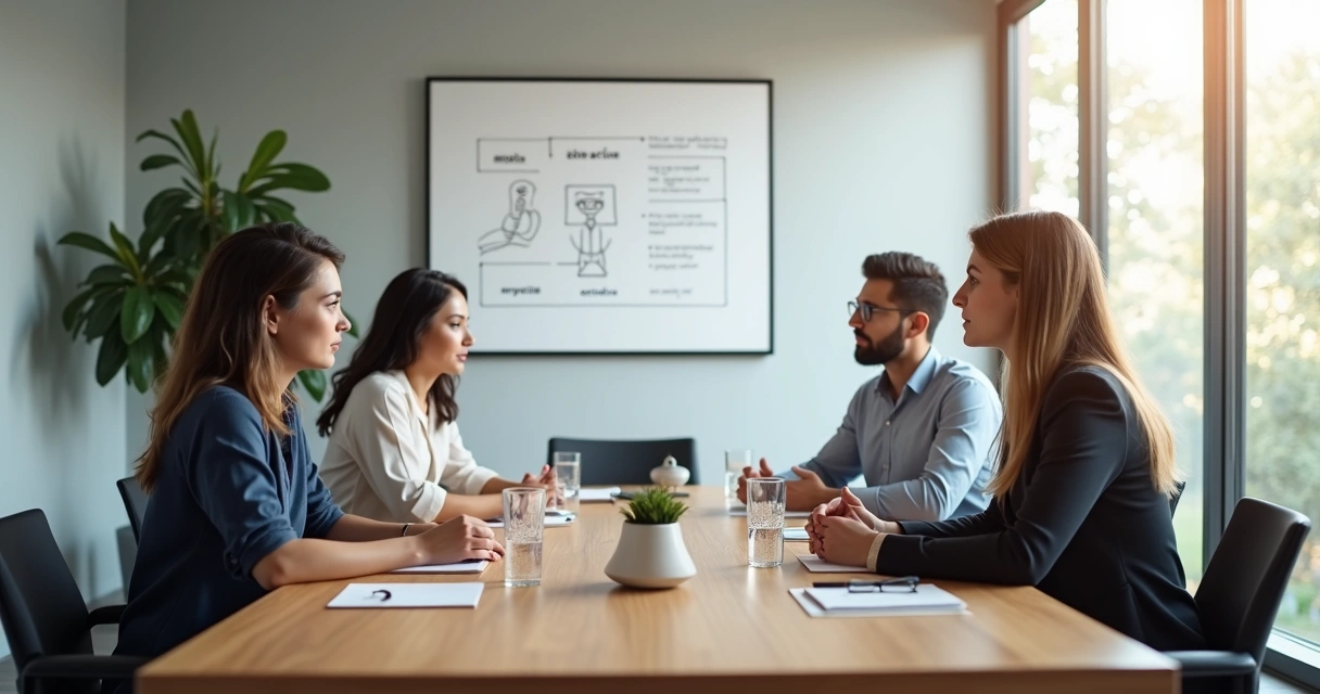Colegas de trabalho em reunião aplicando comunicação não violenta em ambiente corporativo 