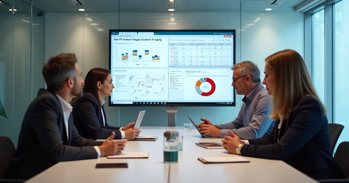 Equipe empresarial em reunião sobre outsourcing de TI 