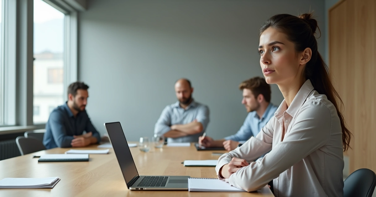 Mulher em primeiro plano confusa enquanto colega ao fundo demonstra atitude passivo-agressiva 