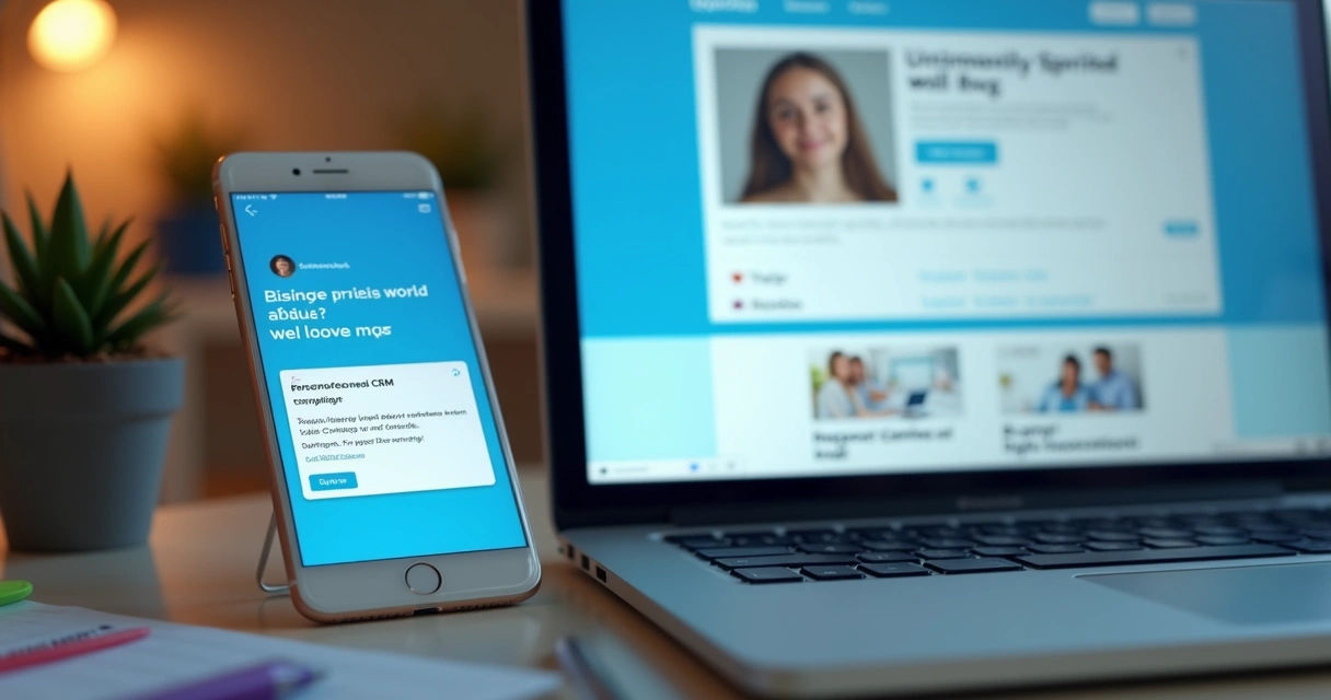 Mensagem personalizada de CRM em tela de celular e e-mail 