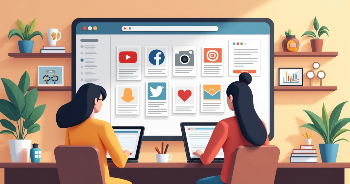 Equipe pequena produzindo conteúdo para redes sociais 
