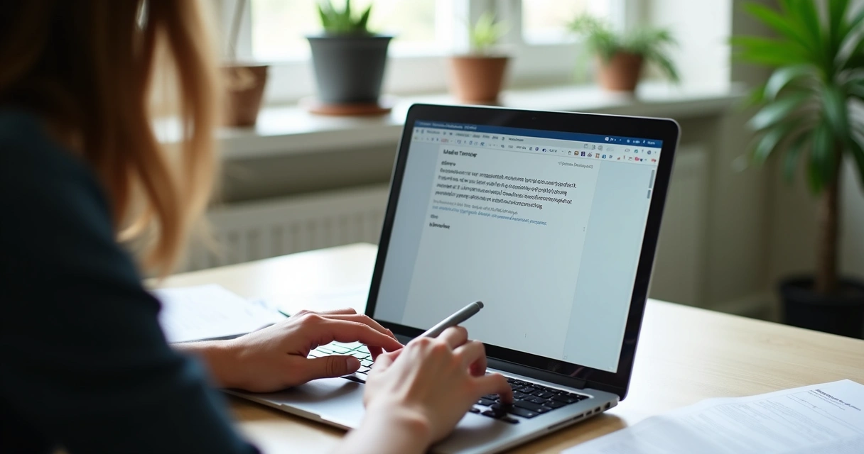 Profissional de RH escrevendo e-mail para candidato em notebook moderno 