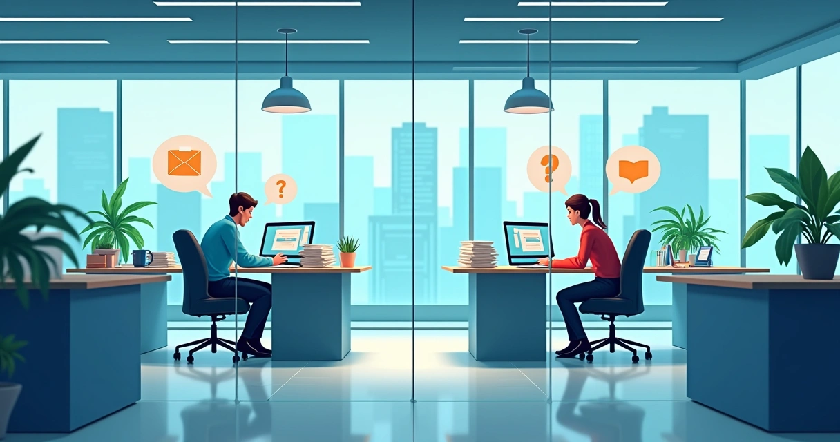 Funcionários conversando em setores diferentes de empresa 