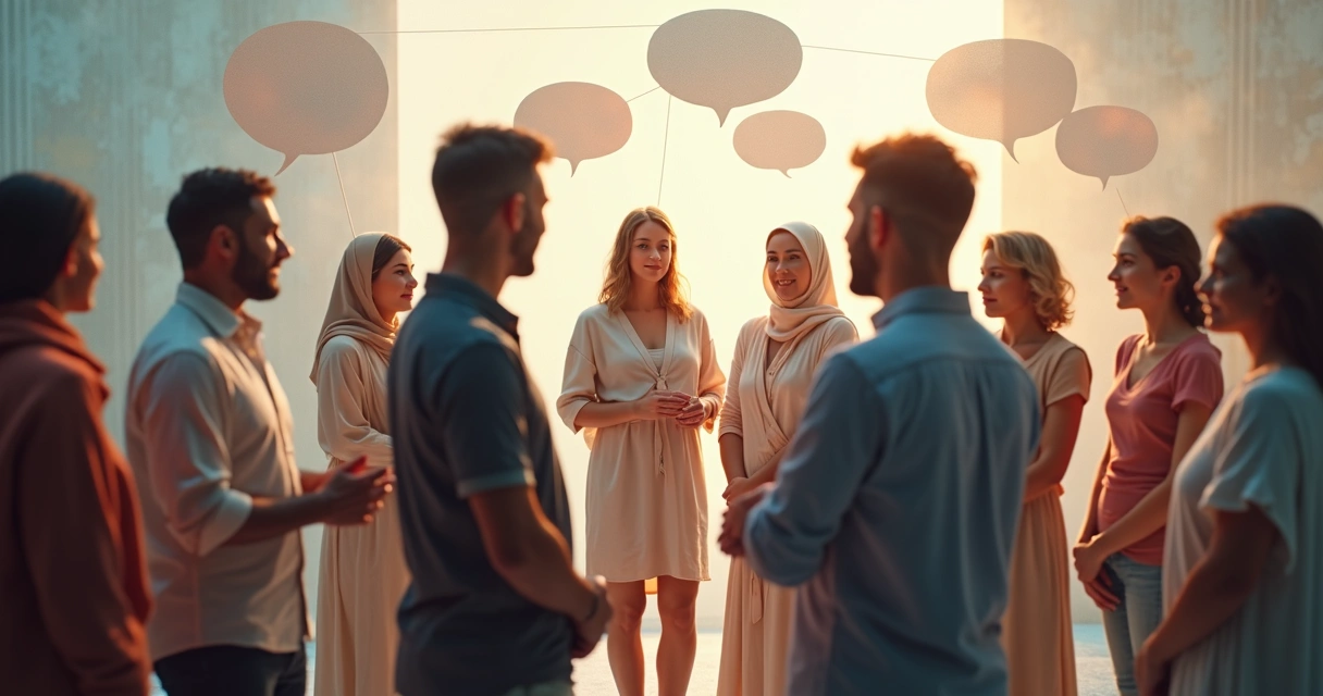 Representação visual de comunicação transparente entre diferentes culturas.