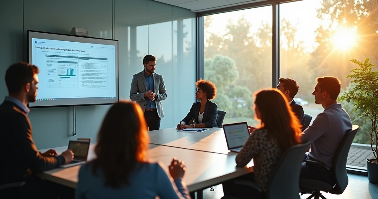 Reunião de equipe para comunicados transparentes 