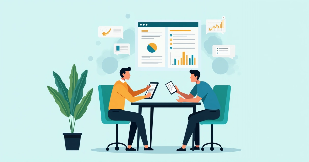 Equipe de atendimento explicando situação para cliente com gráficos e documentos 
