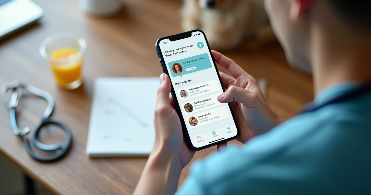 Pessoa usando aplicativo de comunicação para informar tutor de pet 
