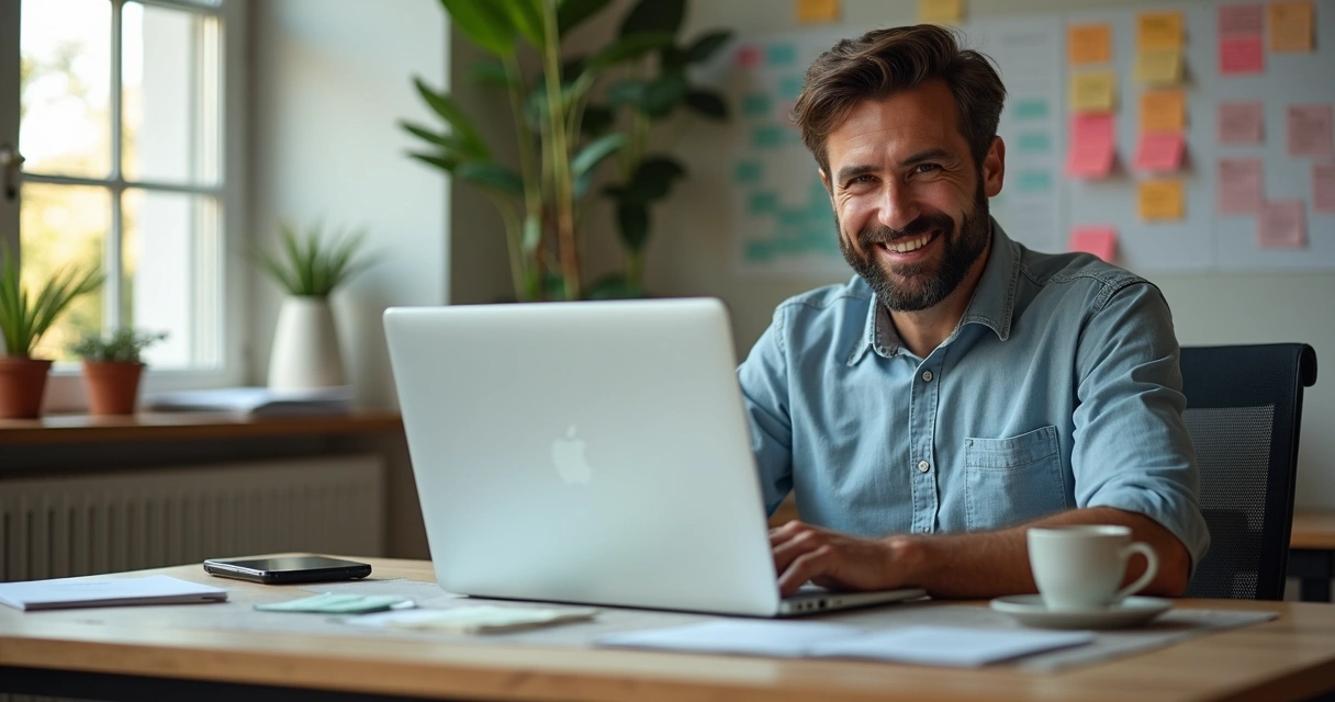 Dueña de una pyme gestionando mensajes y clientes en WhatsApp