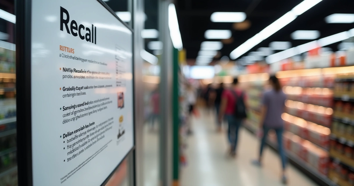 Comunicado de recall afixado em supermercado 