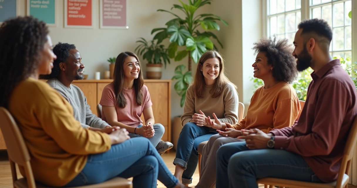 Personas en círculo dialogando y compartiendo emociones 