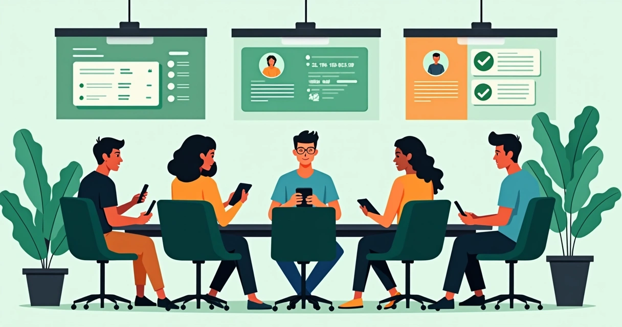 Pessoas reunidas em círculo discutindo apostas esportivas em ambiente digital. 