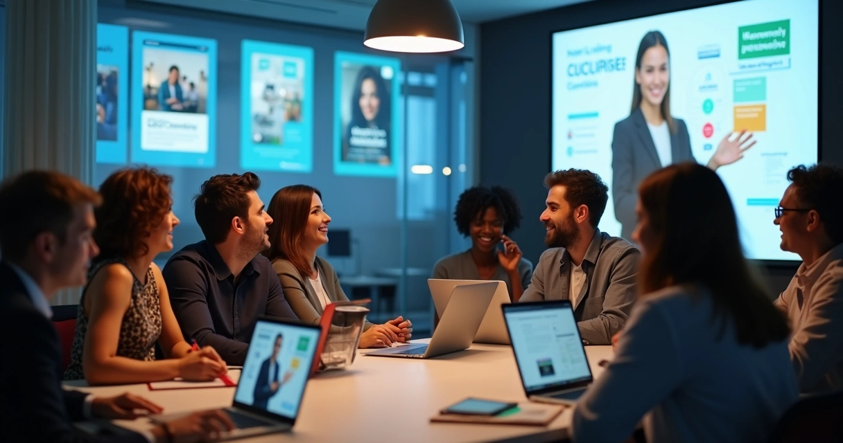 Grupo de pessoas aprendendo online em uma comunidade digital