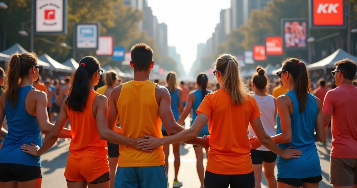 Comunidade de atletas reunidos em evento de corrida.