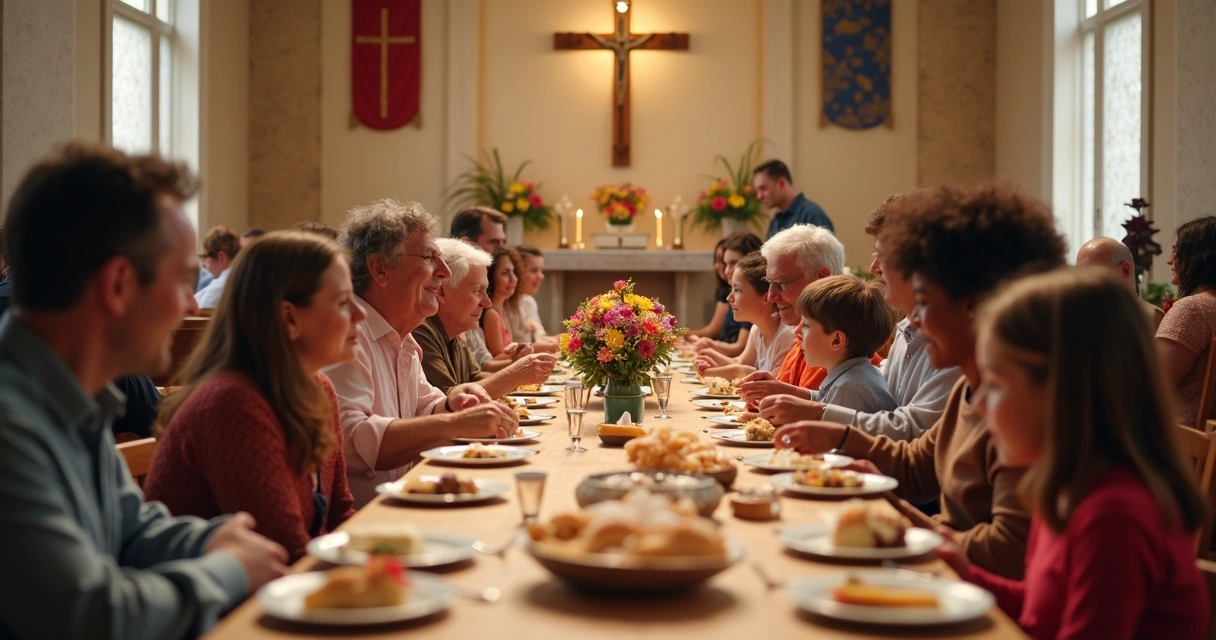 Comunidade católica comemorando em festa paroquial 