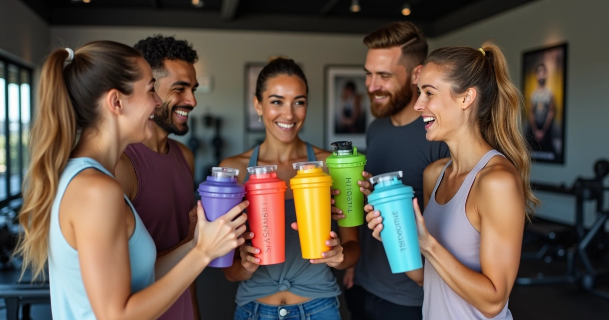 Grupo de clientes sorrindo com copos personalizados