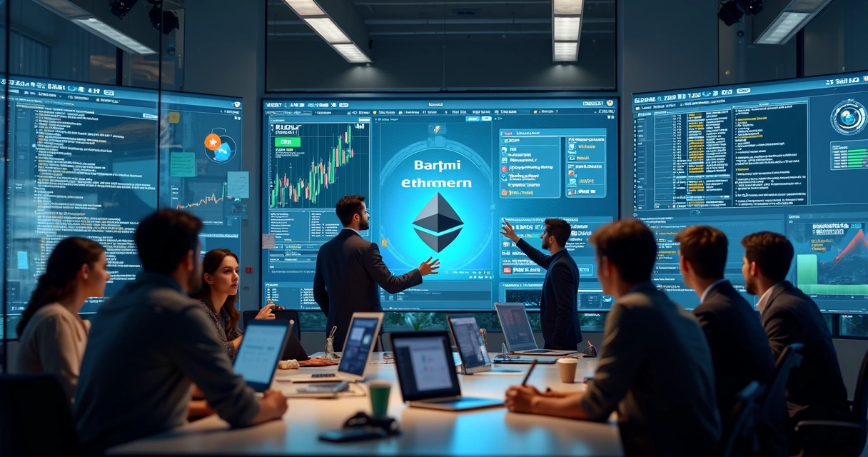 Comunidade de desenvolvedores de criptomoedas reunida em ambiente moderno