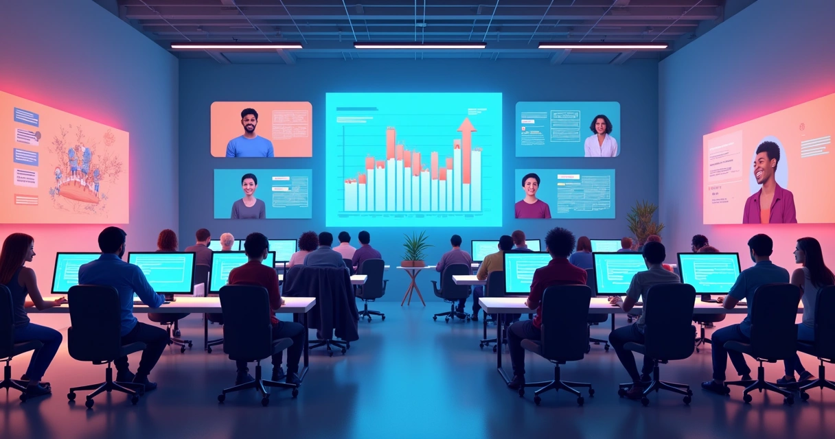 Grupo reunido em ambiente digital discutindo projetos 