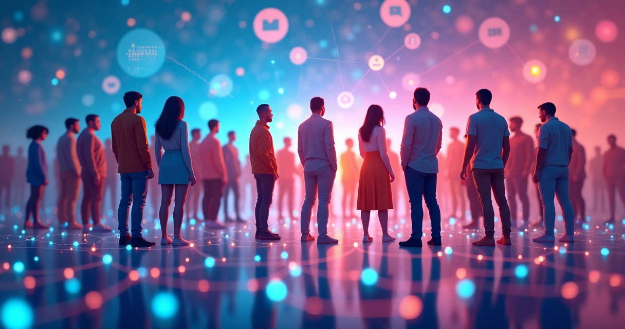 Pessoas conectadas em rede digital moderna e colorida 