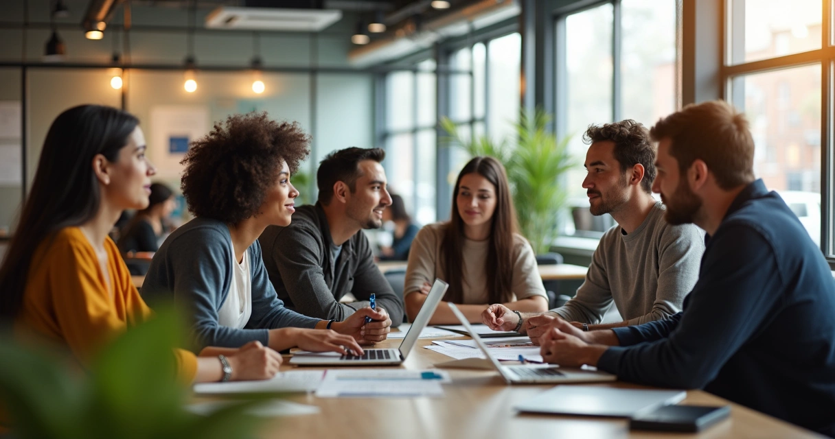 Pessoas diversas em um ambiente de trabalho colaborativo 