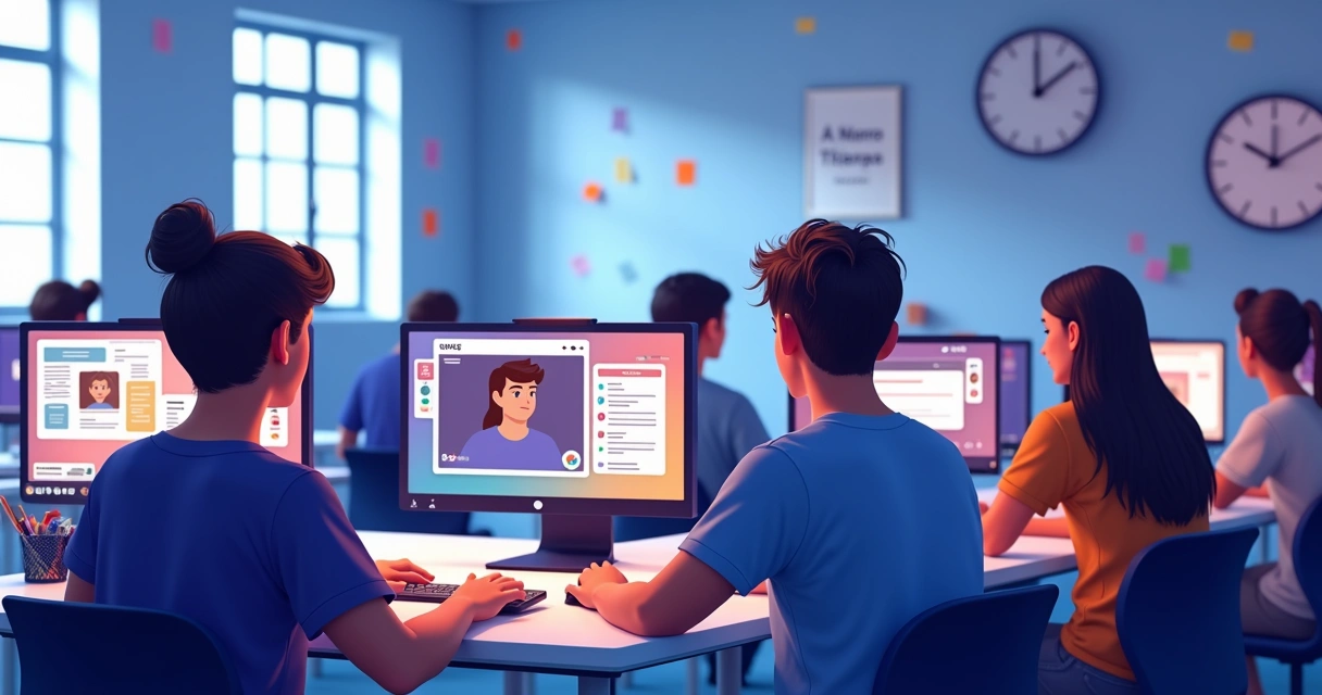 Grupo de estudantes interagindo em ambiente virtual com o Discord 