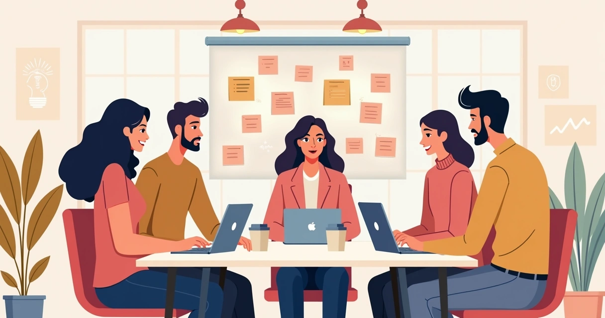 Grupo de empreendedores digitais trocando ideias em coworking 