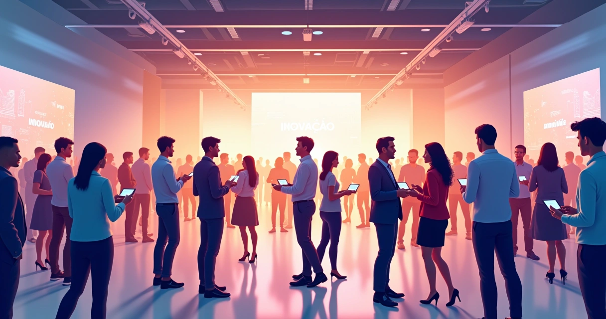 Pessoas interagindo em evento empresarial de inovação 