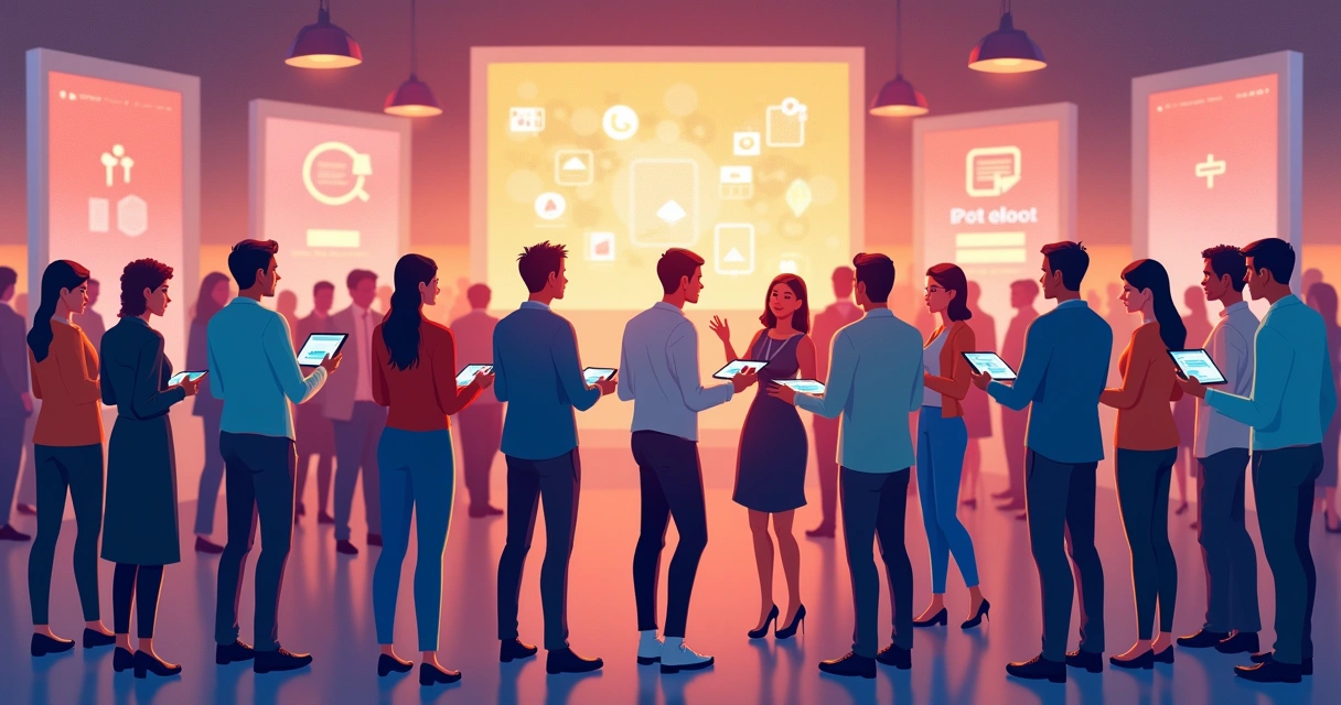 Profissionais reunidos em evento de networking corporativo 