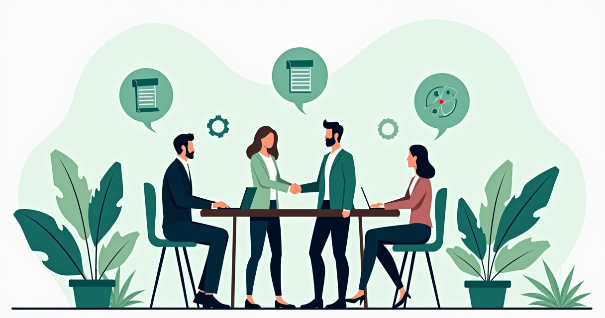Grupo de empreendedores reunidos em uma mesa discutindo parcerias 