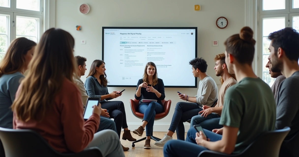 Grupo de pessoas conversando em roda com psicólogo ao centro