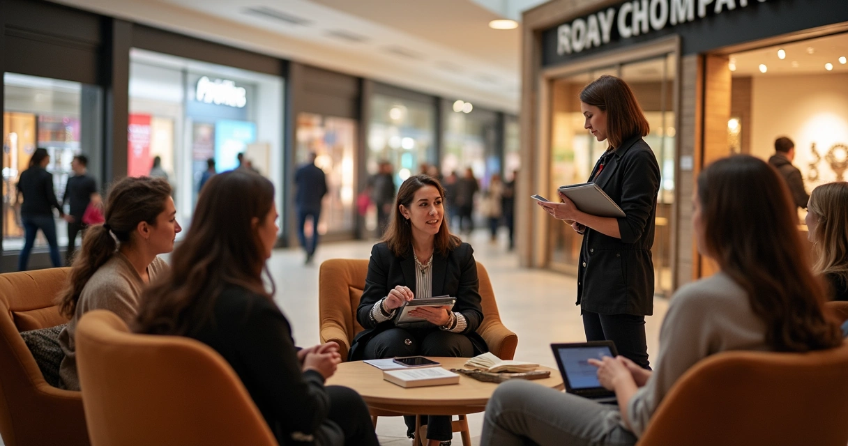 Grupo reunido em evento de comunidade no shopping 